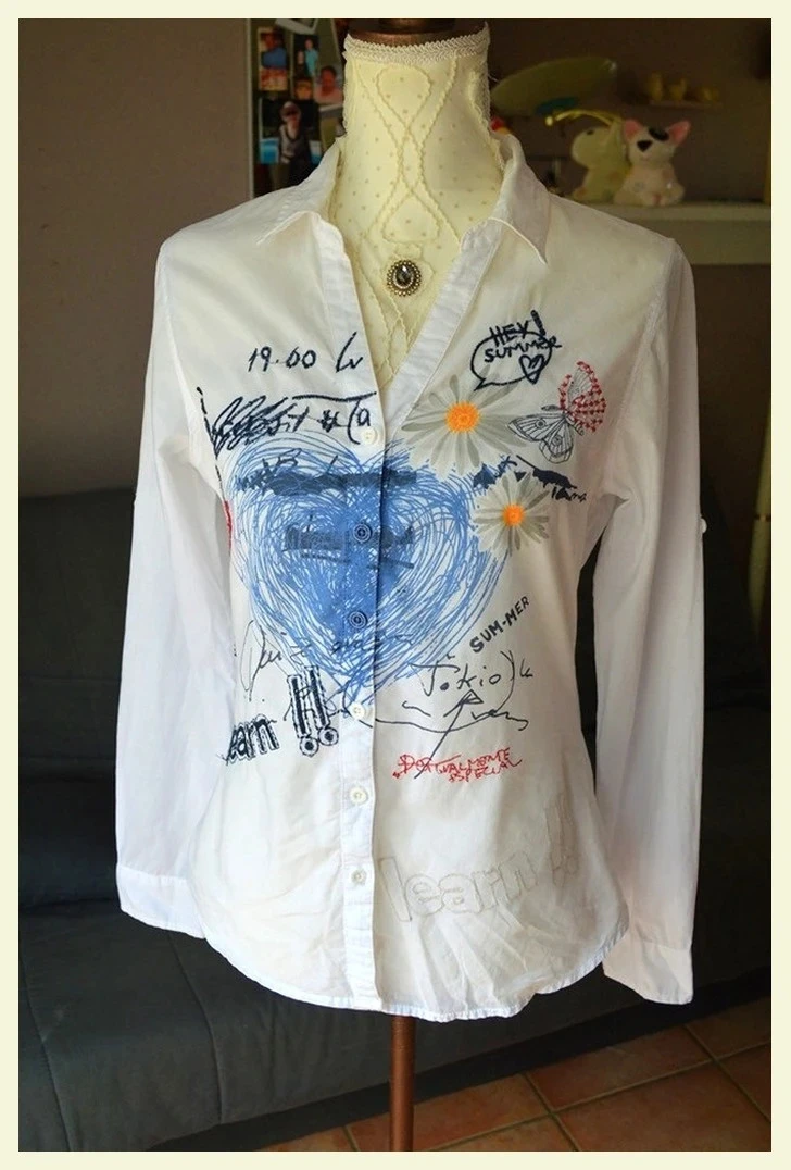 Chemise Desigual – S – Blanc – imprimés fleuris et papillon